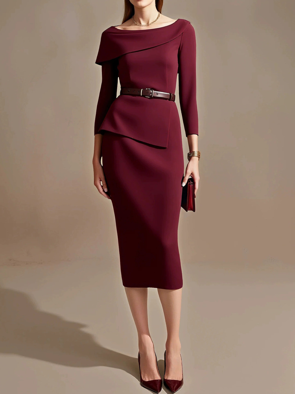 ZARA Womens Long Sleeve Office Blouse & Bodycon Midi Skirt Set